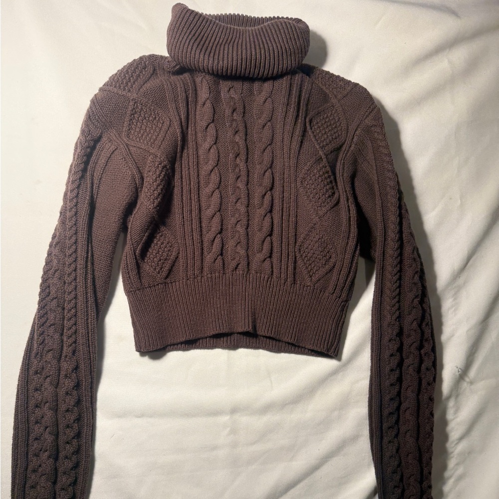 Kendall & Kylie Chocolate Cable Knit Turtleneck Sweater